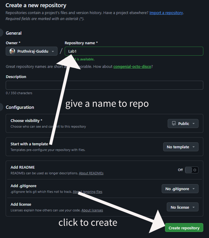 Screenshot showing how to create a GitHub repository