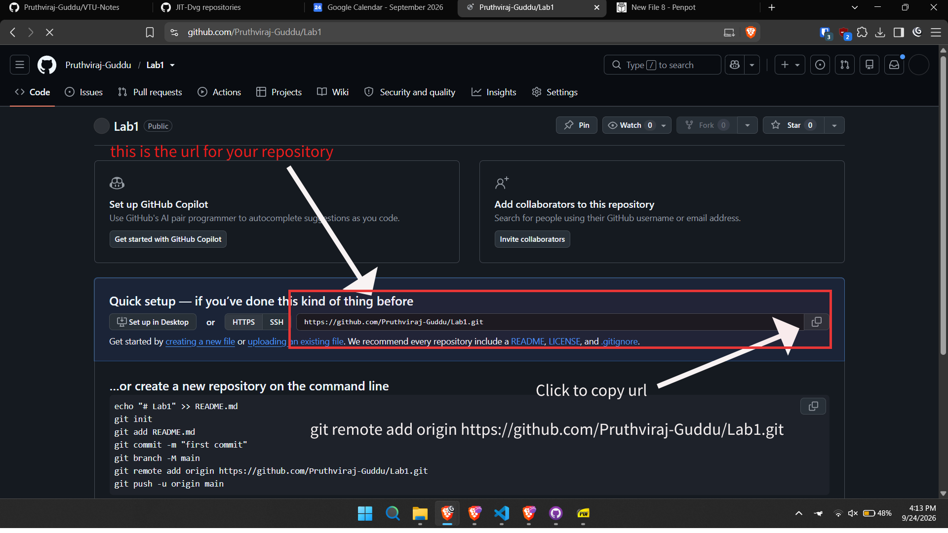Screenshot showing where is GitHub repository url