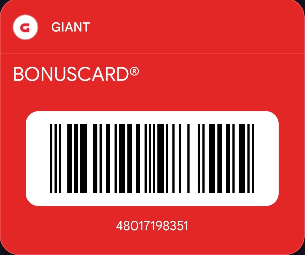 Giant Bonus Card barcode